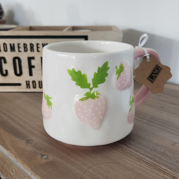 Lang Strawberry Coffee Mug NWT - hand painted, features strawberries, cup office - Picture 1 of 15